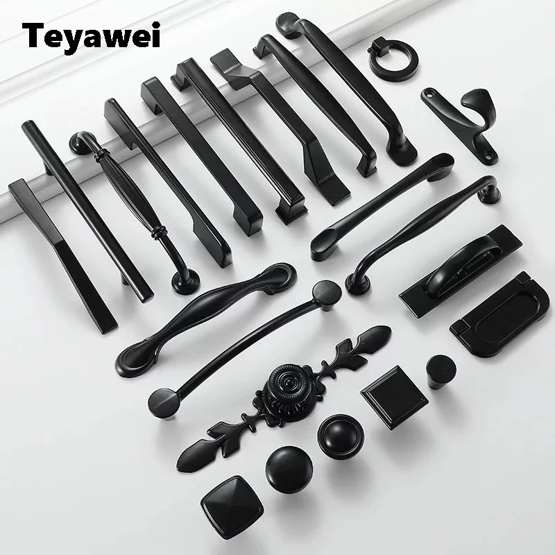 Puxadores De Armário Teyawei Black Handles for Furniture Cabinet Knobs E Cozinha Gaveta Pulls