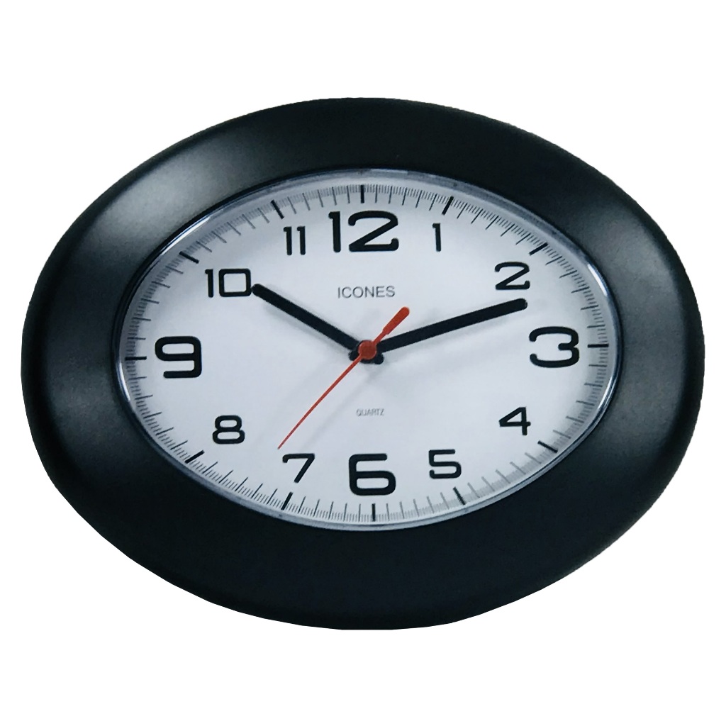 Relógio de Parede Oval Florence 30x24cm preto e branco - Sala Cozinha Escritórios