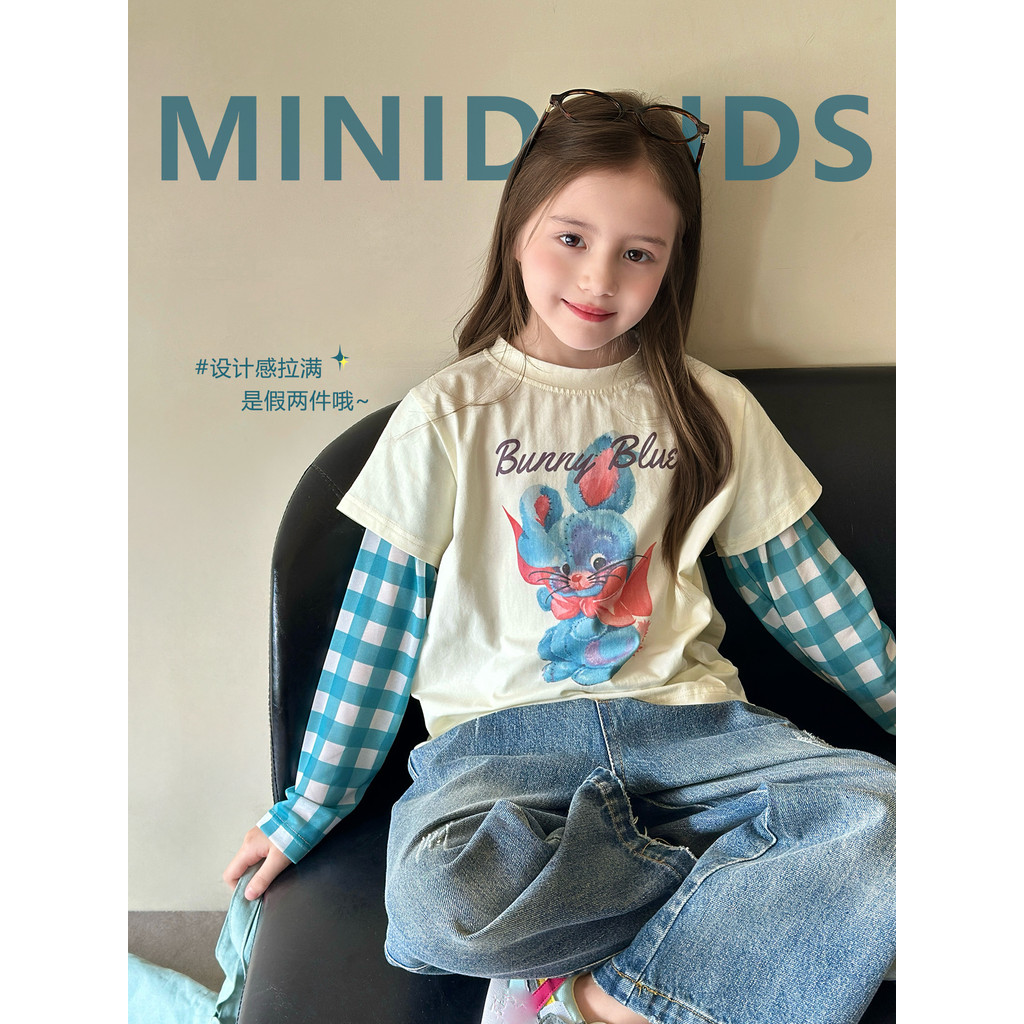 Mini Dan Roupas Infantis Meninas Camiseta de Manga Comprida 2026 Primavera Outono Novo Estilo Médio Grande Crianças Vers