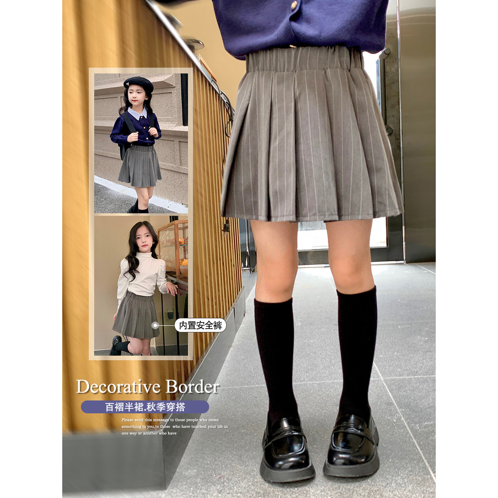 Mini Dan meninas versão coreana estilo Preppy saia outono novo estilo médio grande crianças moda terno saia plissada