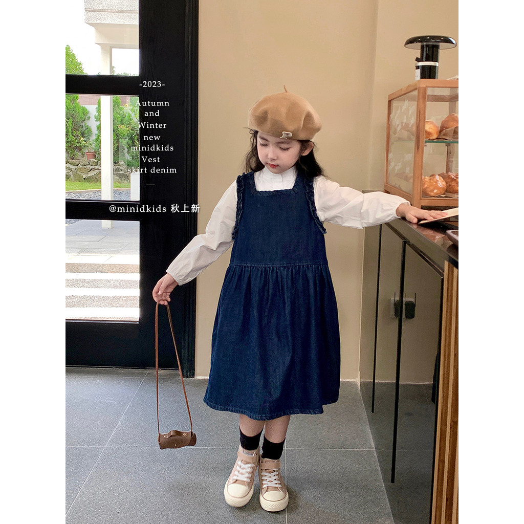 Mini Dan meninas Denim cinta saia outono novo estilo versão coreana médio grande crianças moda estilo ocidental estiling