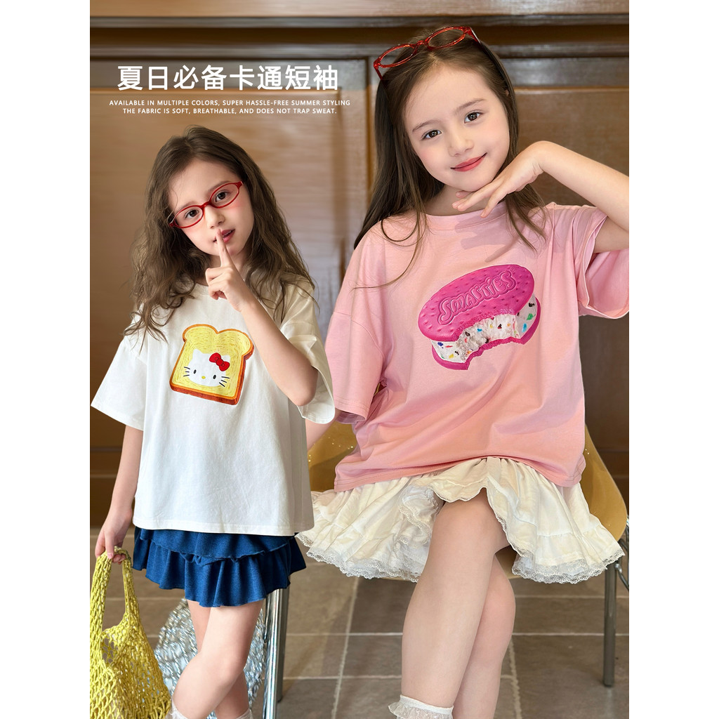 Mini Dan roupas infantis meninas camiseta de manga curta verão 2026 novo estilo médio grande crianças versão coreana sol
