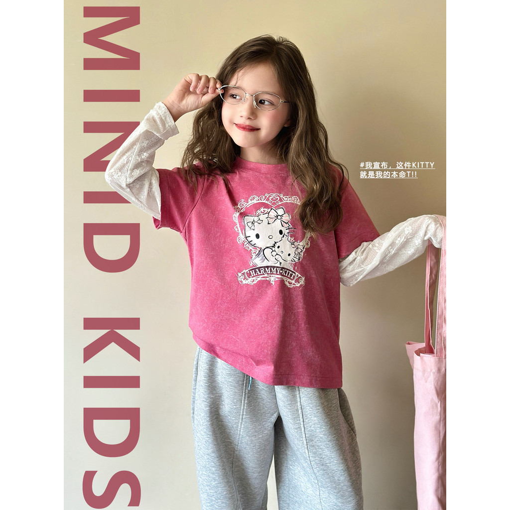Mini Dan Roupas Infantis Meninas Camiseta de Manga Comprida 2026 Verão Novo Estilo Médio Grande Crianças Falso Protetor