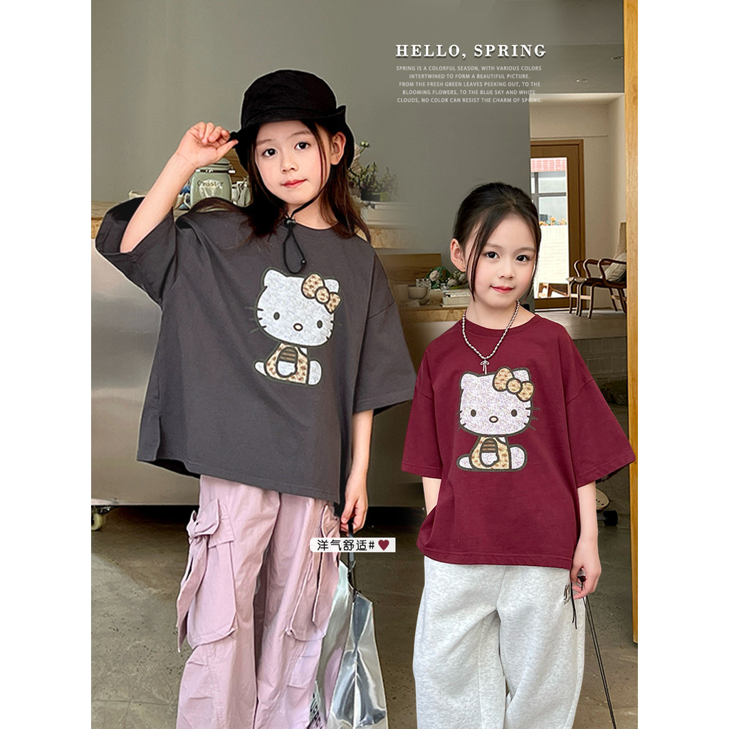 Mini Dan Roupas Infantis Meninas Camiseta de Manga Curta Roupas de Verão 2026 Novo Estilo Médio Grande Crianças Versão C