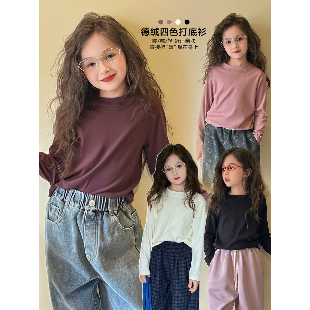 Mini Dan roupas infantis para meninas camisa de fundo de veludo alemão outono inverno novo estilo médio grande estiramen