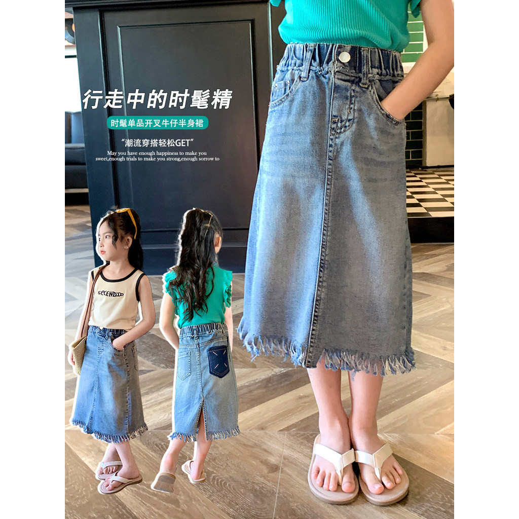 Mini Dan meninas saia jeans vestido de verão novo estilo médio grande crianças estilo ocidental divisão influenciador es