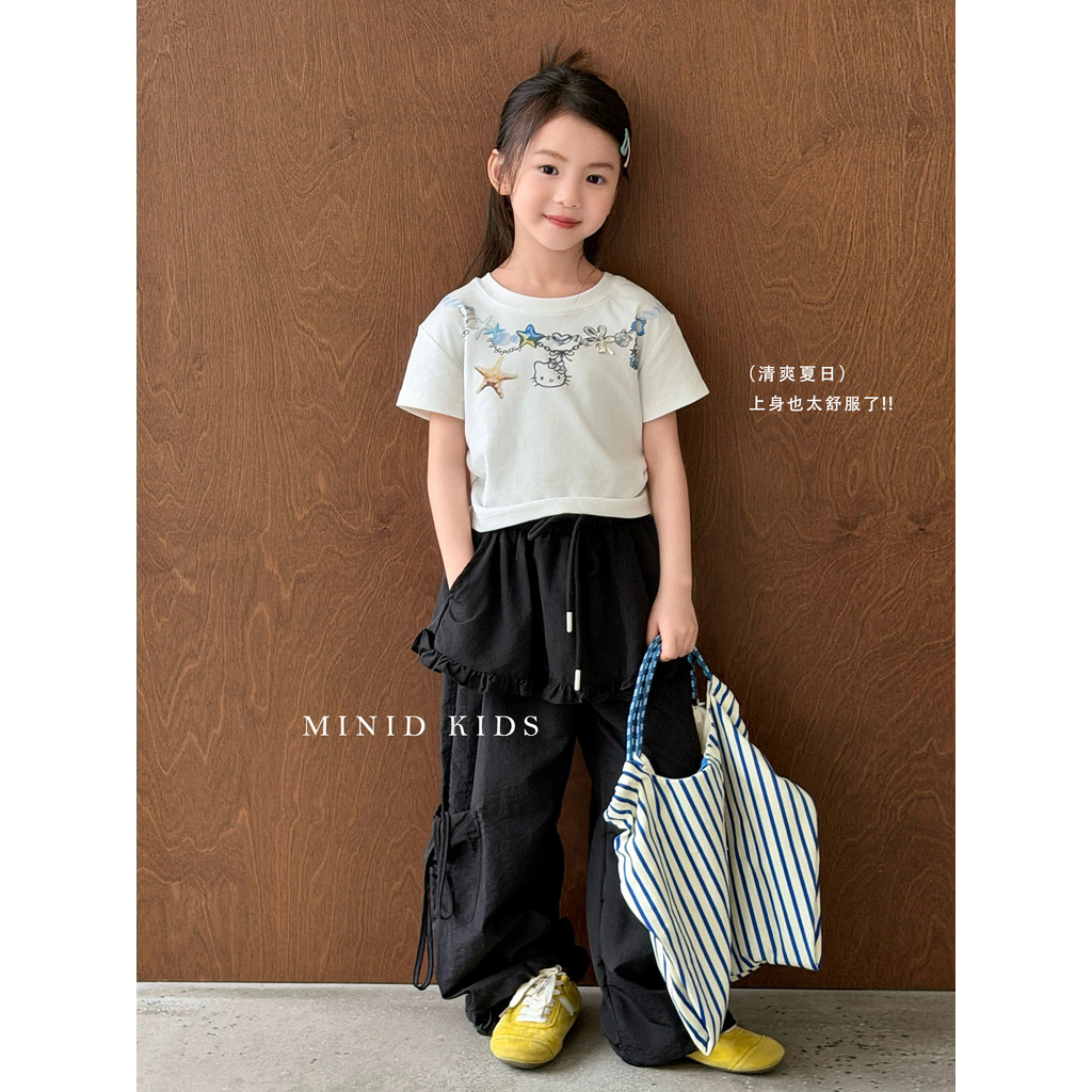 Mini Dan roupas infantis meninas de manga curta dos desenhos animados camiseta 2026 verão novo estilo médio grande crian
