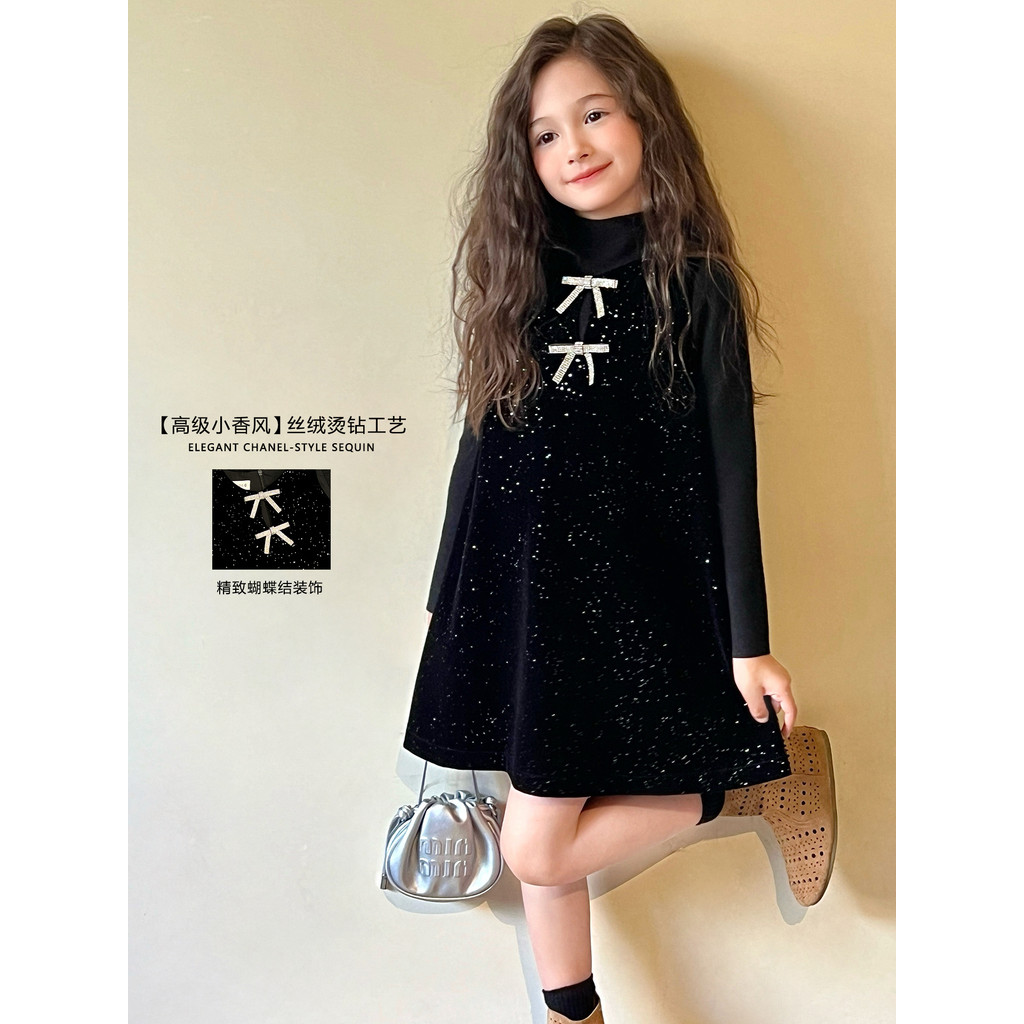 Mini Dan roupas infantis meninas vestido outono inverno novo estilo médio grande crianças temperamento arco colete saia