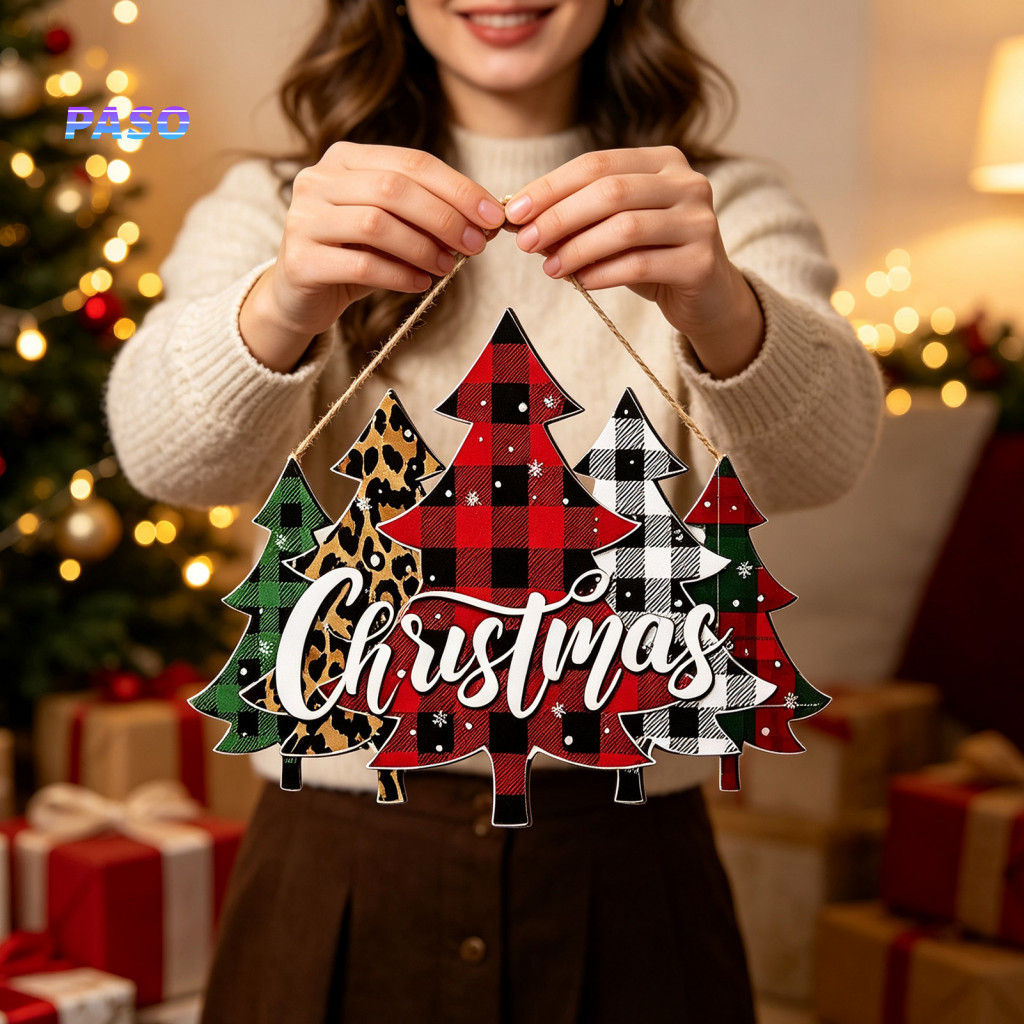 Christmas Hanging Wooden Signs Holiday Party Wall Ornaments Ornament Multi-layer Tree Plaque with Rope Festive Merry for