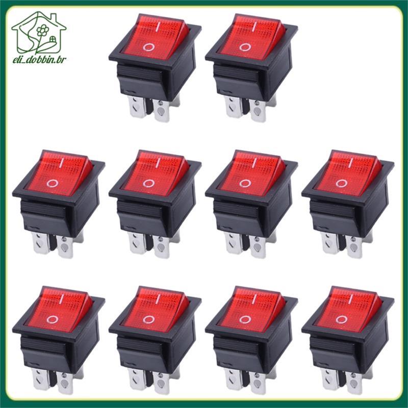 10 Peças Interruptor Rocker KCD4 6 Pinos 16A/250V Com Indicador De Luz Vermelha , Interruptores De Alternância De 2 Posi