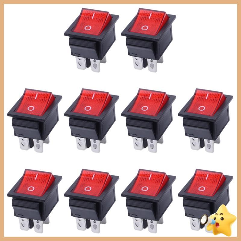 10 Peças Interruptor Rocker KCD4 6 Pinos 16A/250V Com Indicador De Luz Vermelha , Interruptores De Alternância De 2 Posi