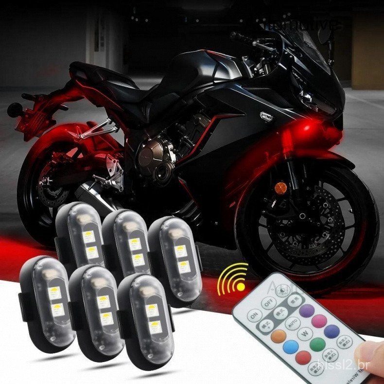 Luz estroboscópica LED para motocicleta com controle remoto, luz de advertência sem fio para carro, RGB, luz de posi