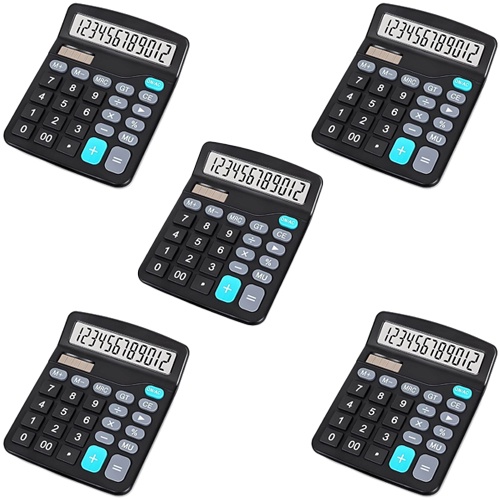 Calculadora De Mesa Kit 5 unidades Comercial Escritório Display 12 Digitos Escolar Preta Solar/Pilha