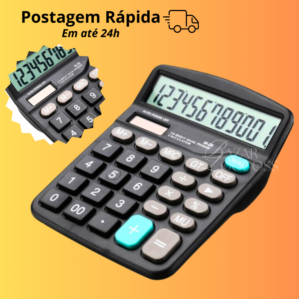 Calculadora Eletrônica 12 Digitos Display Grande Com Percentual Preto