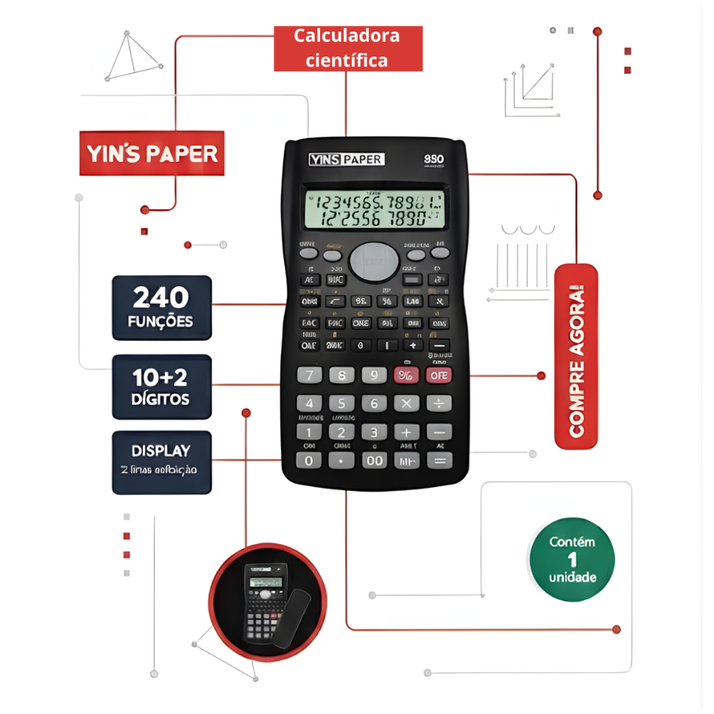 YINS PAPER Calculadora Científica, Profissional, Display Duplo, 240 Funções, Preta