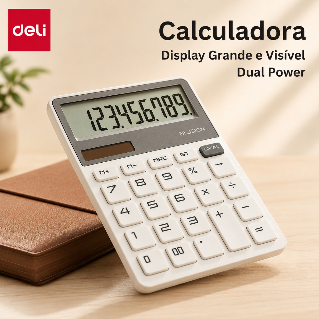 Calculadora Eletrônica Nusign 12 Dígitos Dual Power Display Grande Escritório