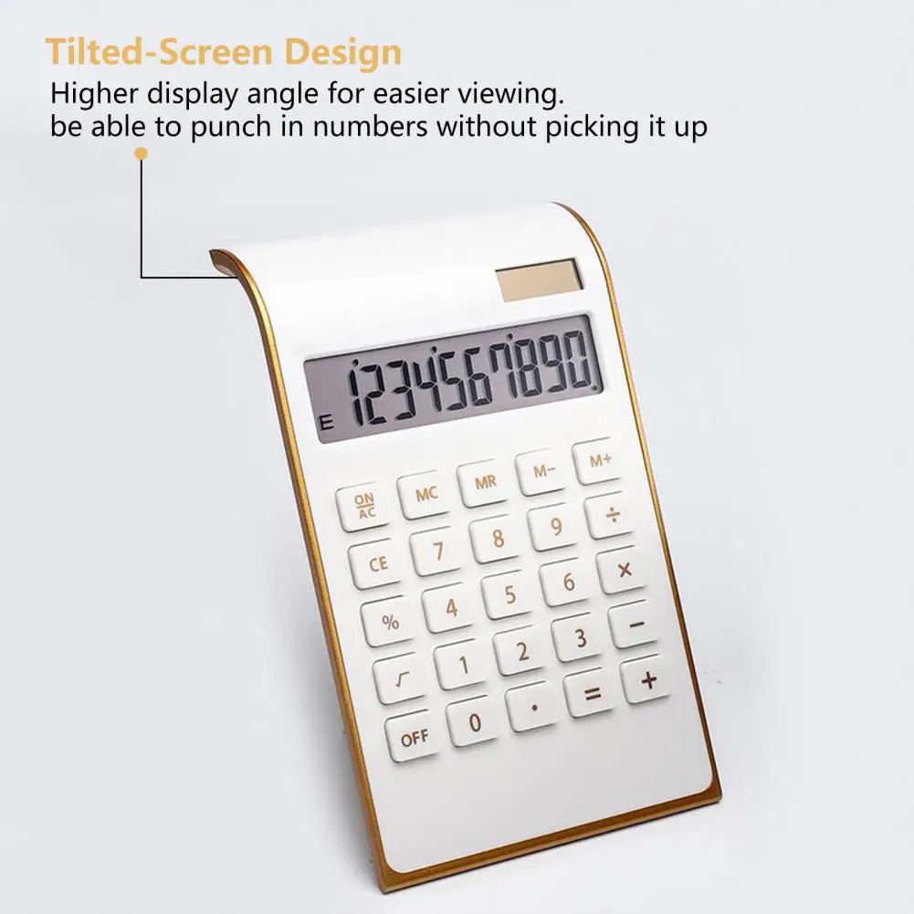 Mini Calculadora Tela LCD Grande Display Botão Responsivo Aritmética Operação Golden Frame Dual Power Desktop Calculator