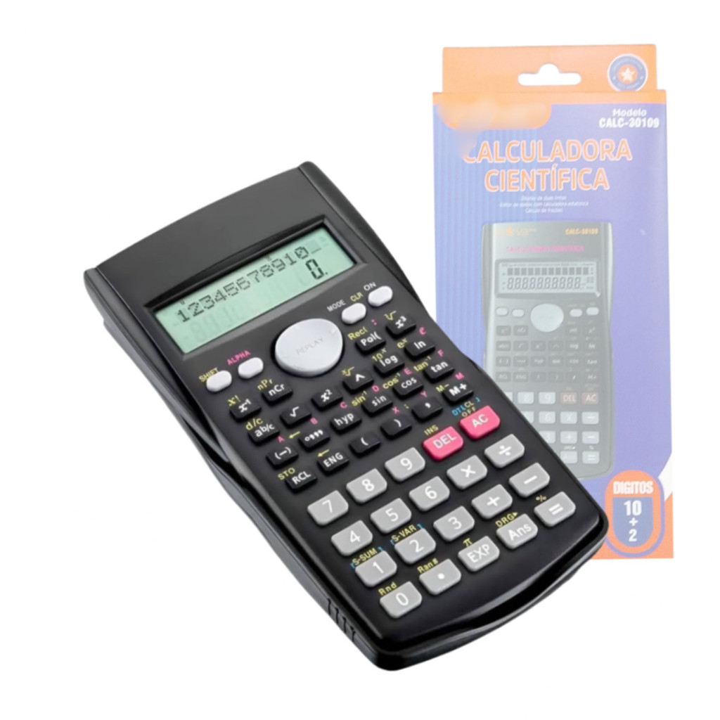 Calculadora Científica 240 Funções Display 2 Linhas com Capa Protetora 10+2 Dígitos