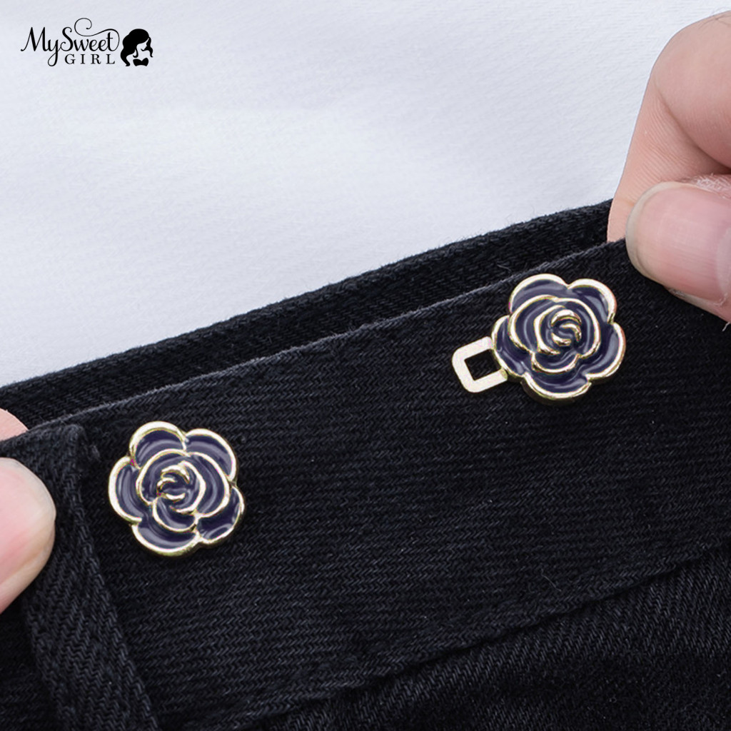Metal Waist Tightener Adjustable Support 1 Pair Rose Pins No-sew Flower Clips for Jeans Skirts Pants – Stylish for Wom