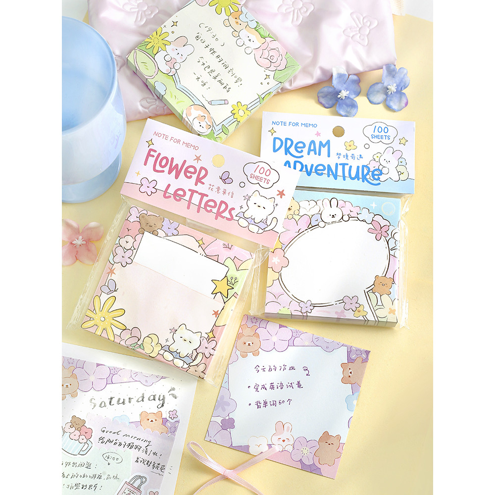 100 folhas de papel para notas Série Happy Roaming Série de plantas frescas Notas adesivas de flores Material para cader