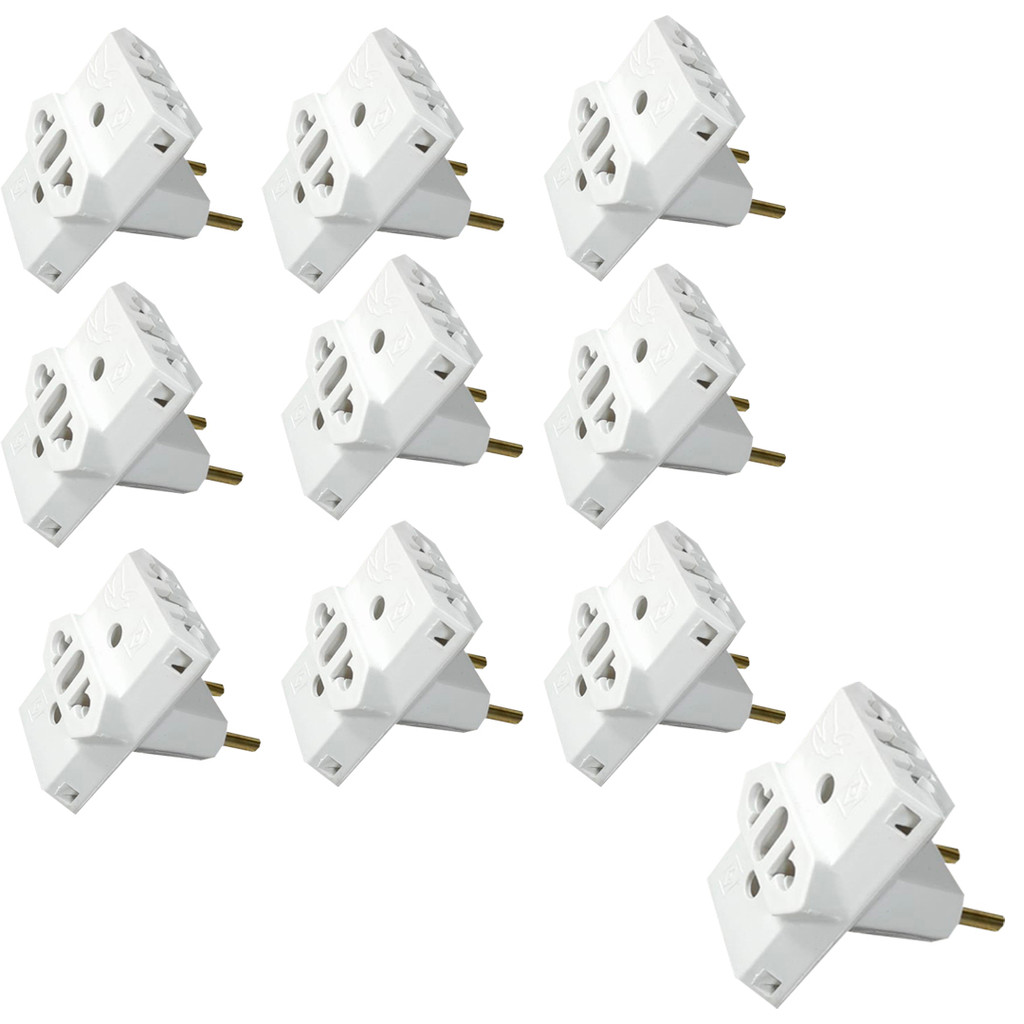 KIT 10 PINO ADAPTADOR TIPO T 10A BRANCO UNIVERSAL