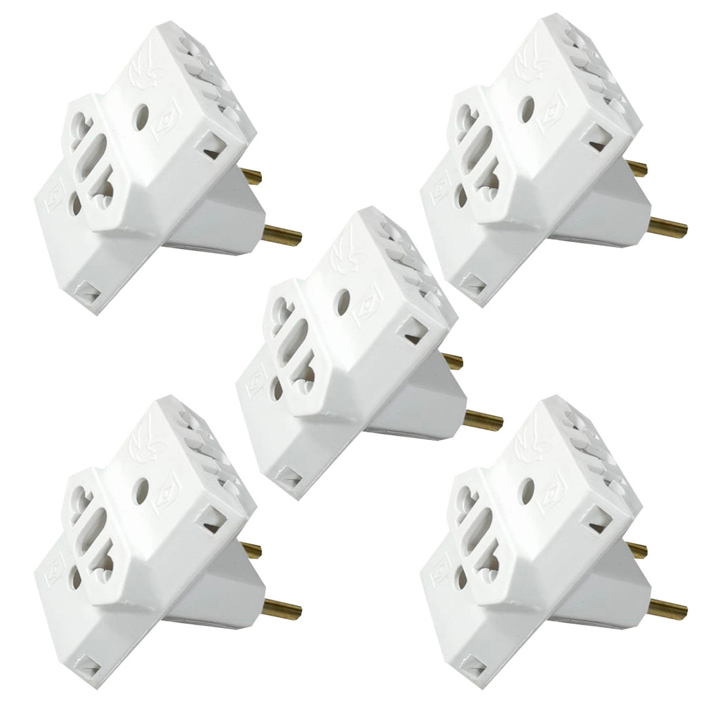 KIT 5 PINO ADAPTADOR TIPO T 10A BRANCO UNIVERSAL