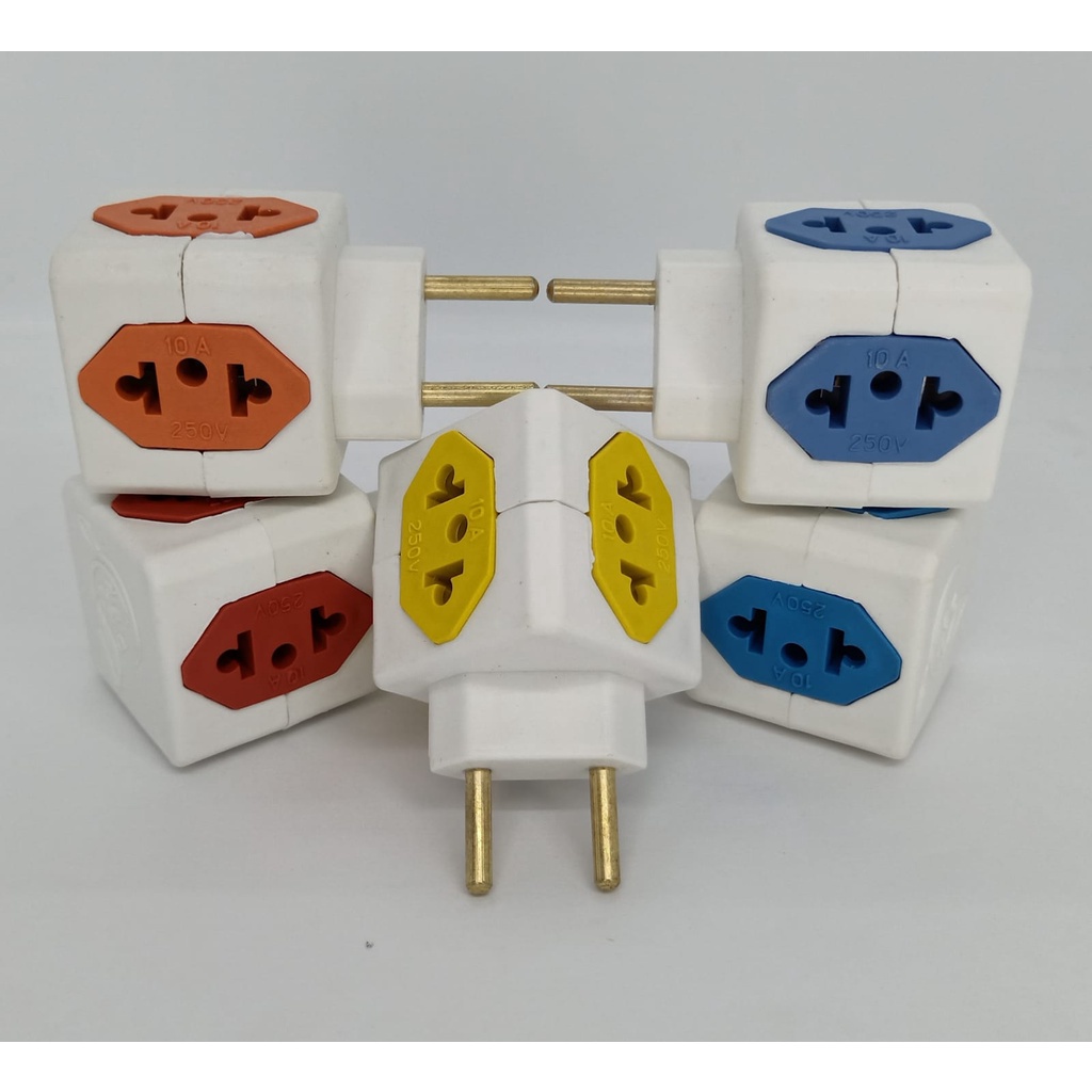 Kit 5 Adaptador Benjamin Cubo 4 Tomadas Colorido Dadinho 10A+20A