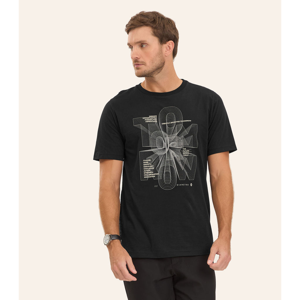 Camiseta Masculina Meia Malha Diametro Preto