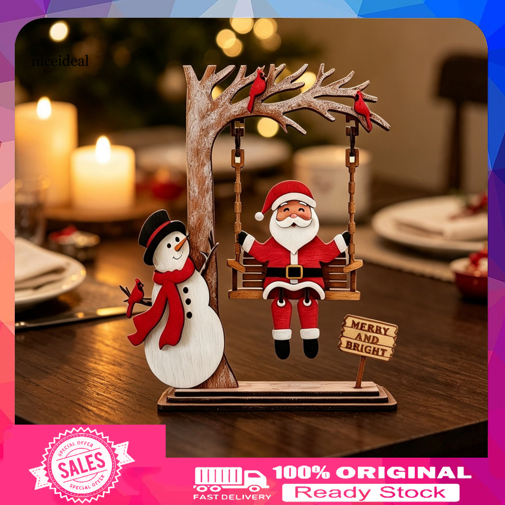 Wooden Christmas Ornaments Santa Claus Swing Decoration 3d Tabletop Decor – Snowman Ornament Farmhouse Style Indoor Xm