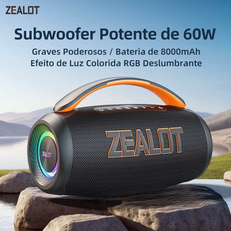 ZEALOT P12 Caixa de Som Bluetooth 60W Portátil Outdoor 8000mAh TWS IPX6 Potente Alta Performance Custo-Benefício
