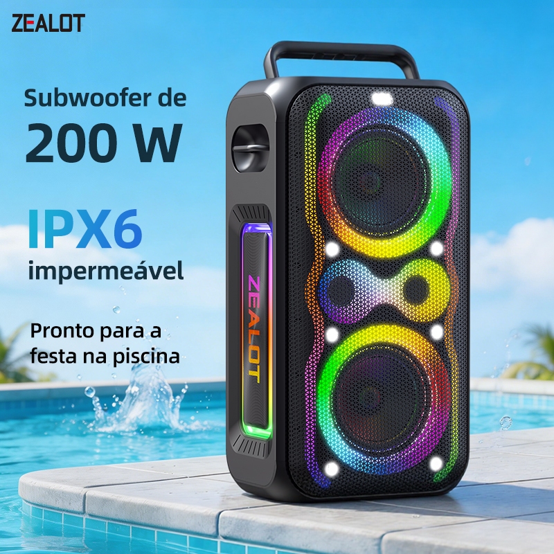 ZEALOT PT21 200W Portable Bluetooth Speaker Outdoor Powerful Bass, 48000mAh Long Battery Life, Wireless TWS Stereo Pairi