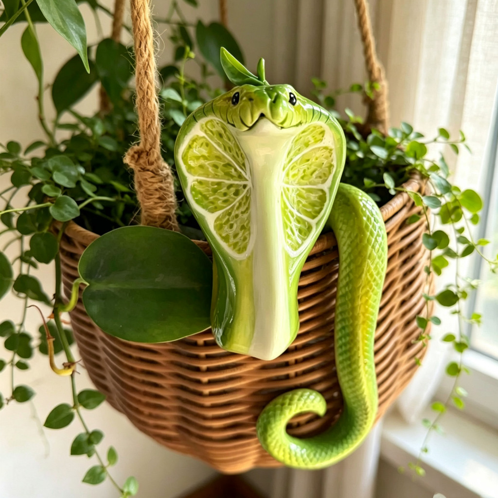 Durable Resin Statues Lime Green Snake Plant Pot Hanger – Hanging Ornament for Indoor Outdoor Garden Decorative Edge P