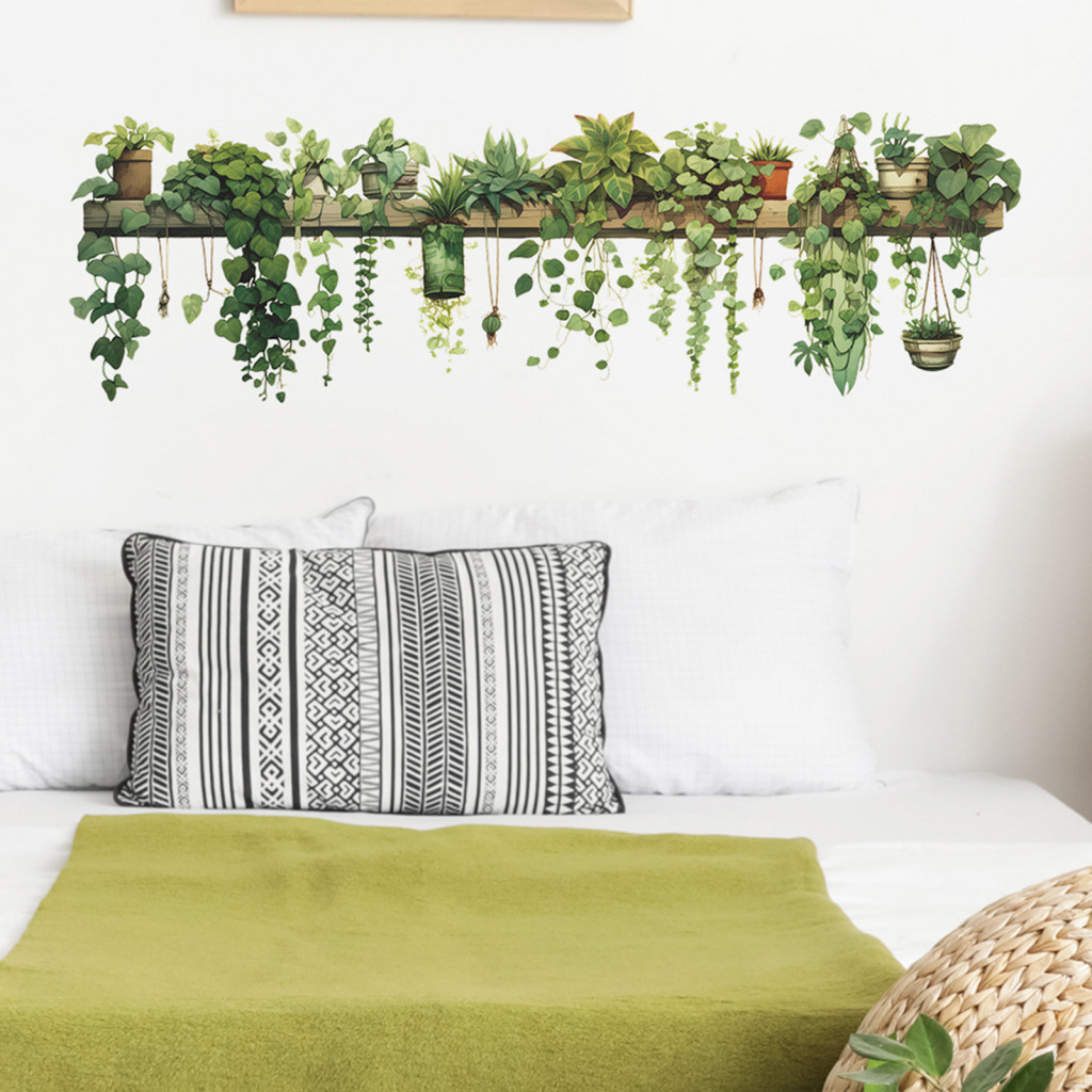 Waterproof Plant Wall Decor Green Stickers 90x30cm Plants Sticker Pvc Self-adhesive Modern Potted Decal for Room Kids Be