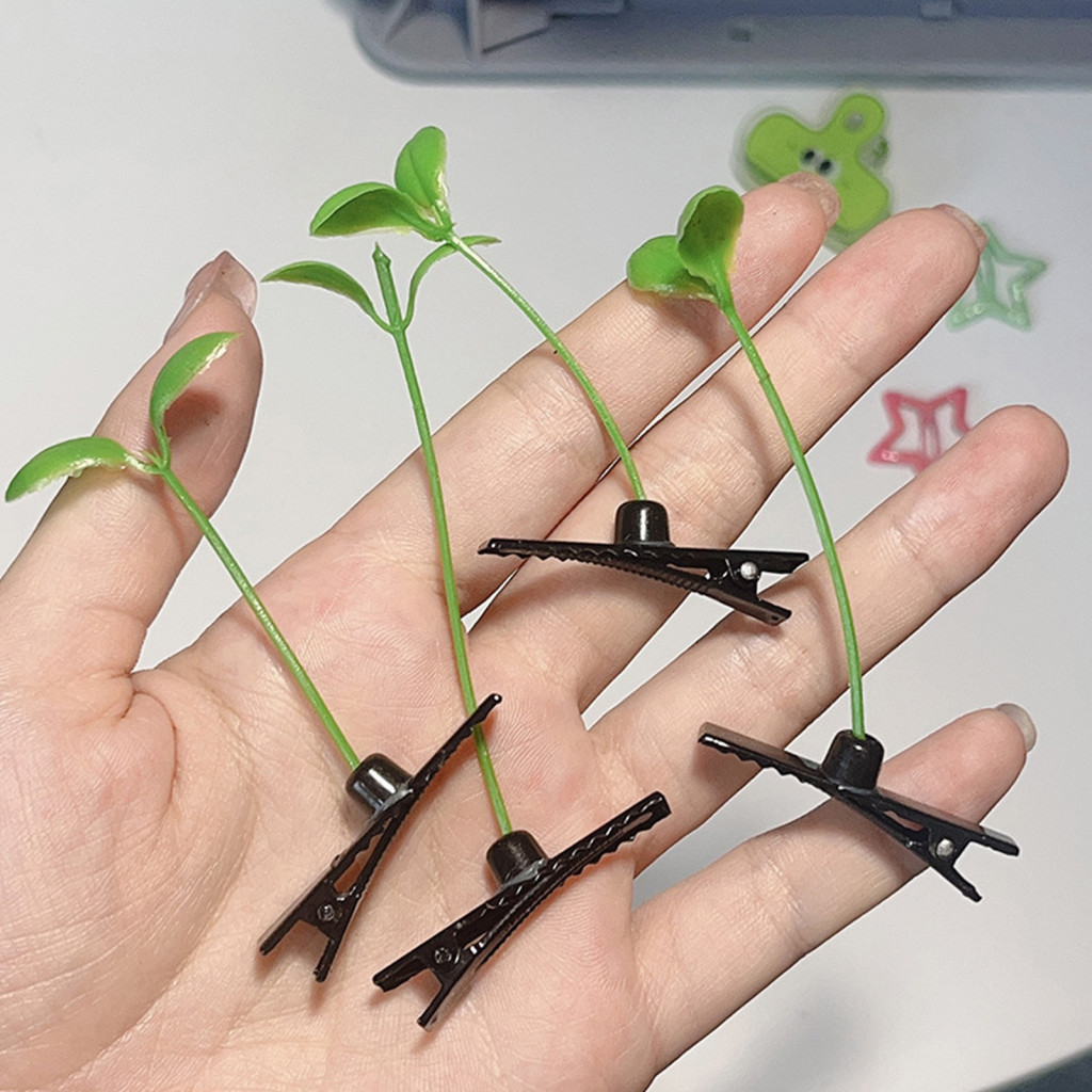 Rust-resistant Hairpins Realistic Hairstyle Clips 20/30/50 Pcs Funny Bean Sprout Hair Set – Green Plant Spring Design