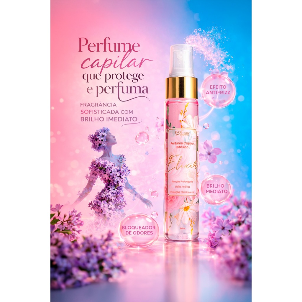 Perfume Capilar Bifásico Elixir-Perfuma, Protege Contra Odores e Controla o Frizz | Brilho Instantâneo | Suave Fragrance