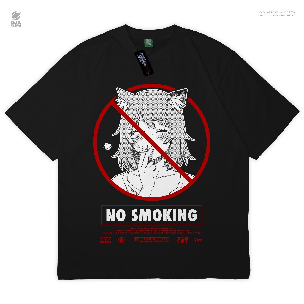 DJA Kaos Yani Neko Chainsmoker Cat No Smoking Sign Camiseta Anime Manga Roupas