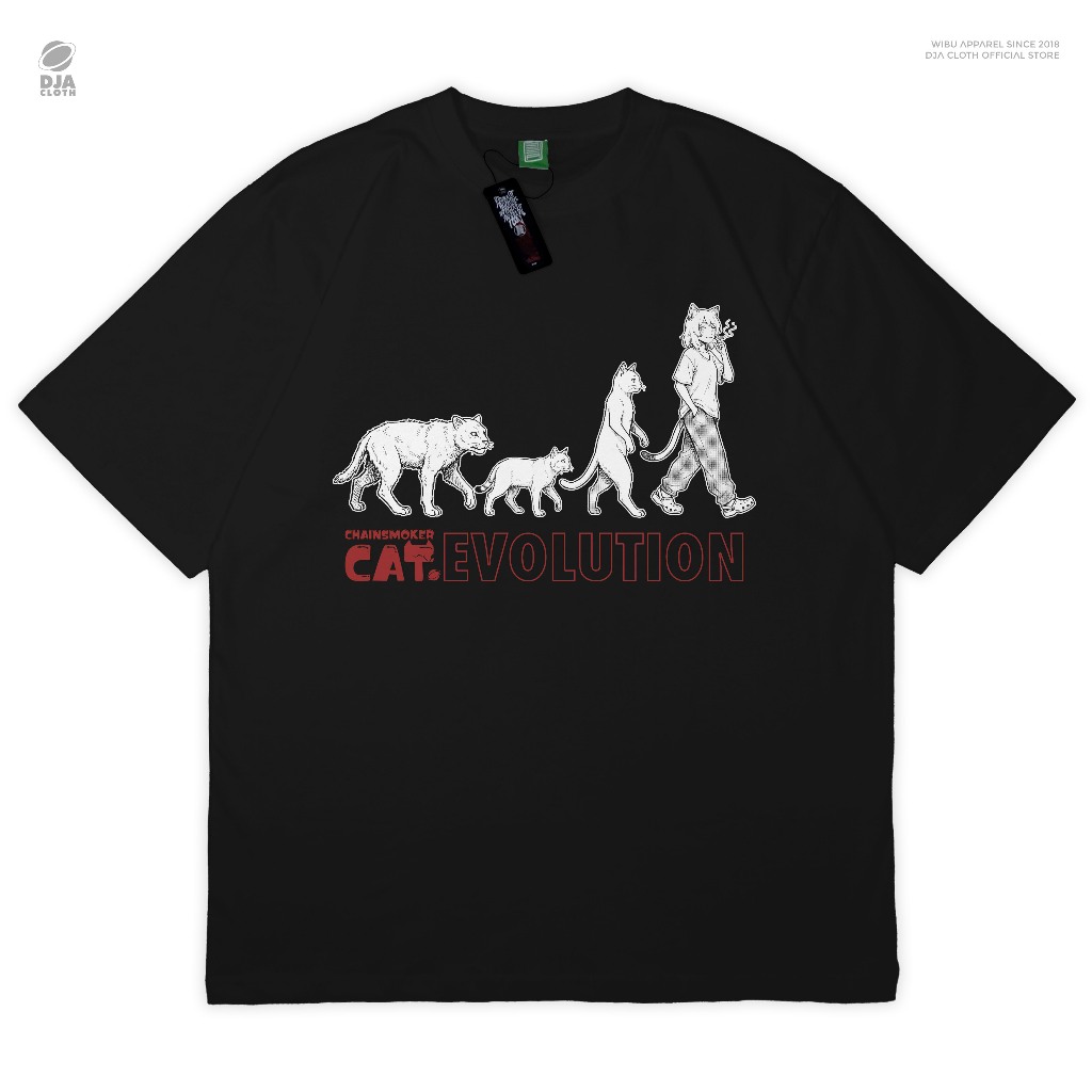 DJA Kaos Cat Evolution Yani Neko Chainsmoker No Smoking Sign Camiseta Baju Anime Manga