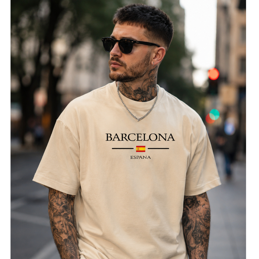 Camiseta BARCELONA ESPANA Streetwear 100% Algodão Alta Qualidade Coleção Países Europa Unissex