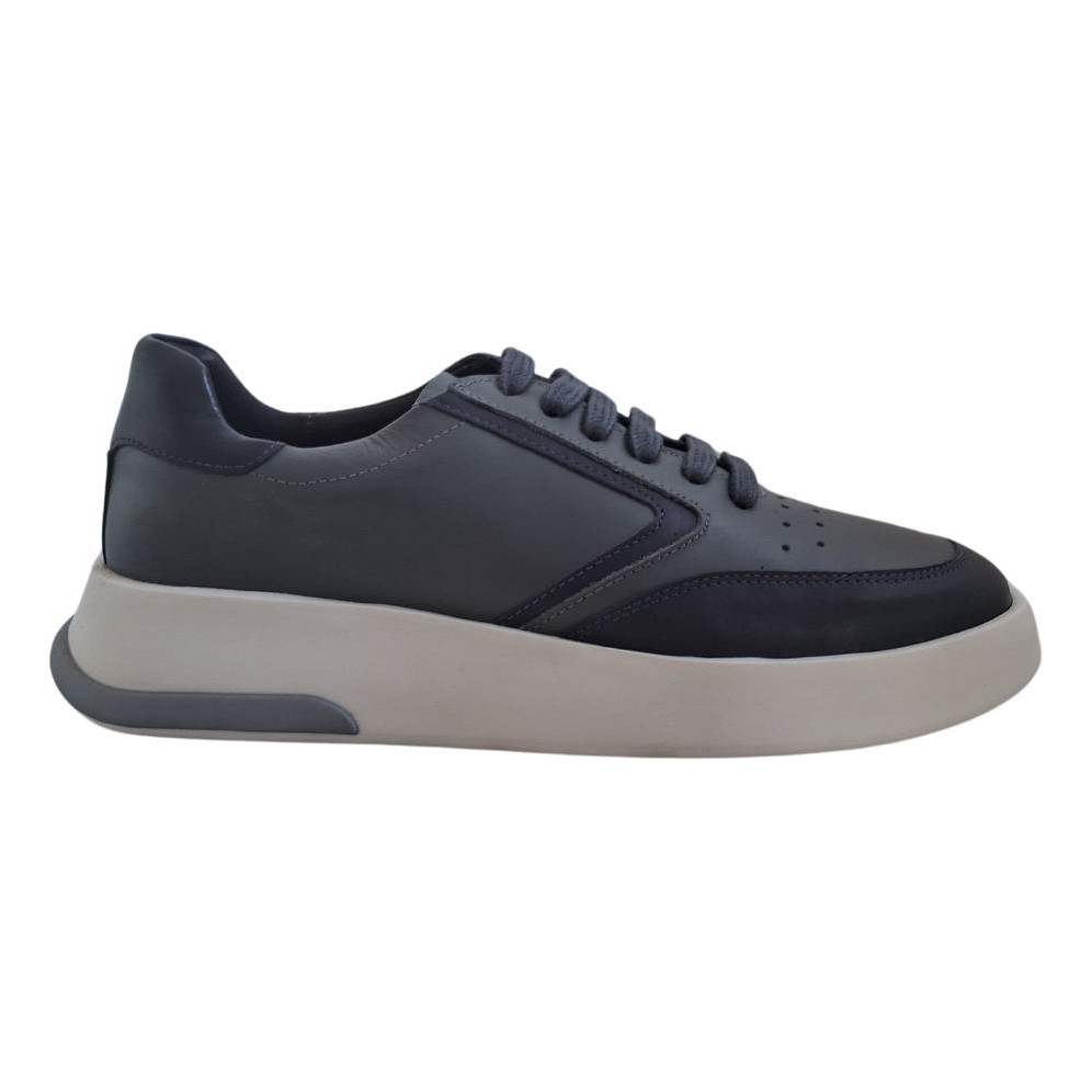 Tênis Sneaker Wizzor Barcelona Cinza Azul Marinho Couro