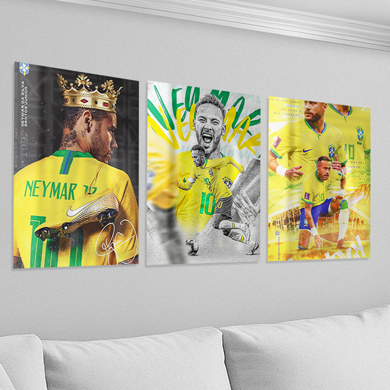 Kit 03 Placas Decorativas Quadros Neymar, Placa, Brasil, Barcelona, Njr, Futebol, quadro cr7