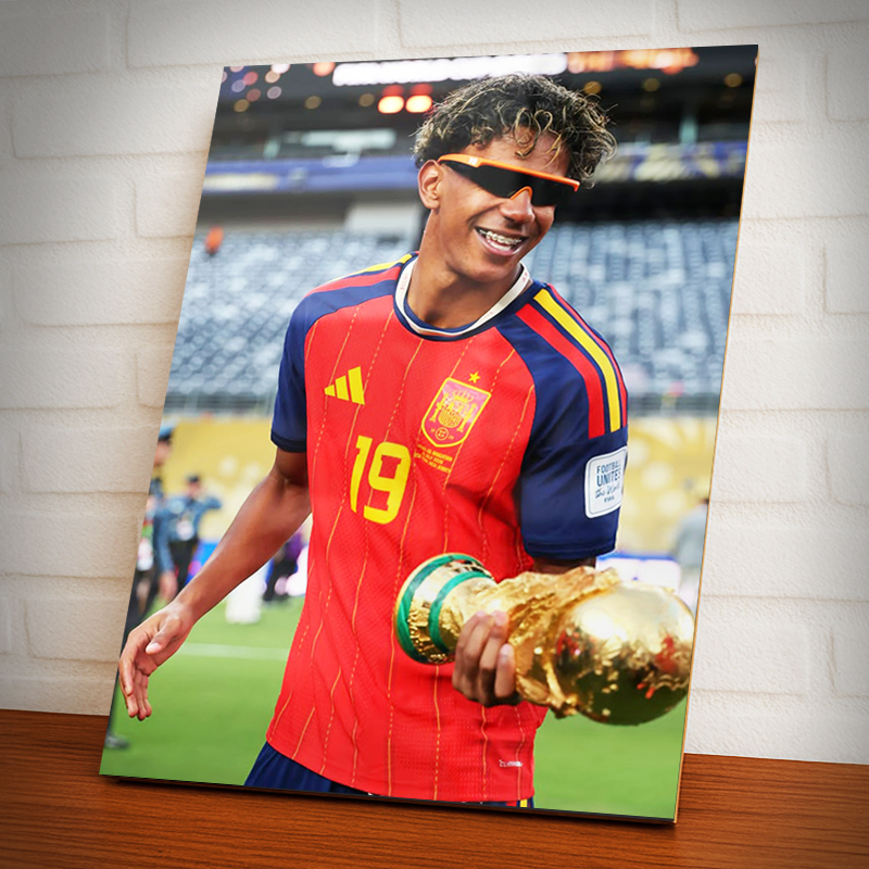 Placa Decorativa Quadro Lamine Yamal, Espanha, Barcelona, Futebol - 20X28