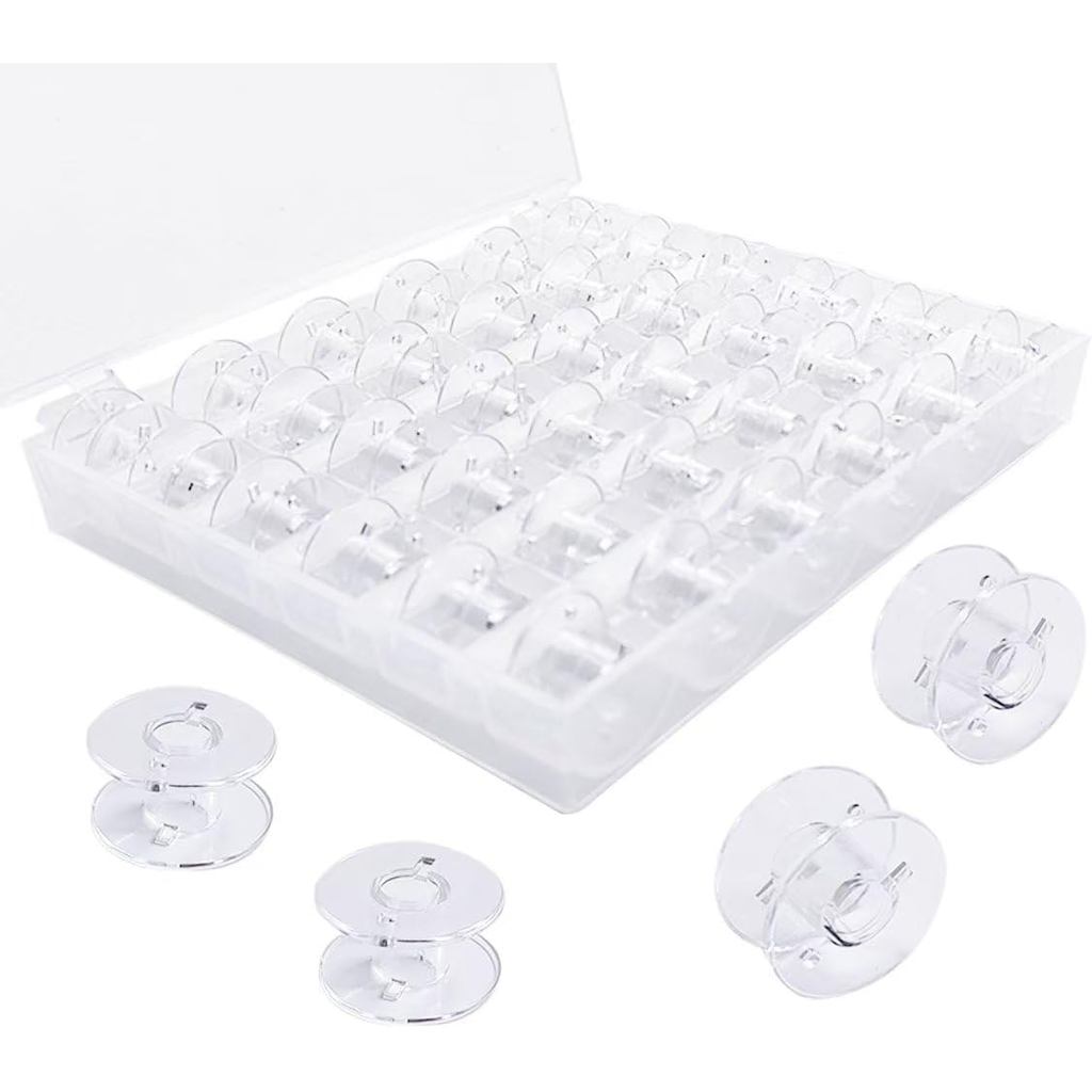 36 Pack Clear Plastic Sewing Machine Bobbins with Case, Universal Standard Size Transparent Spools for Quilting Embroide