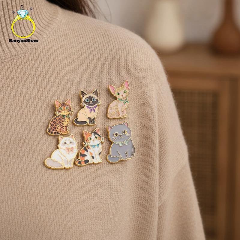 [BANY] Alfinetes Esmaltados De Gato De Desenho Animado Kawaii , Emblema De Lapela Leve E Moderno Para Bagagem Jaet Bapa