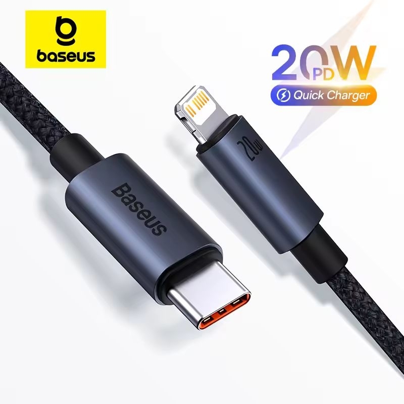 Cabo Baseus Iphone USB-C Para Lightning 20W - Carregamento Turbo - Preto 1m