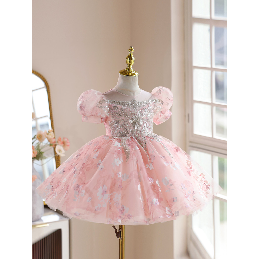 High-End estilo ocidental vestido infantil vestido de princesa flor menina menina aniversário Pettiskirt curto verão cri
