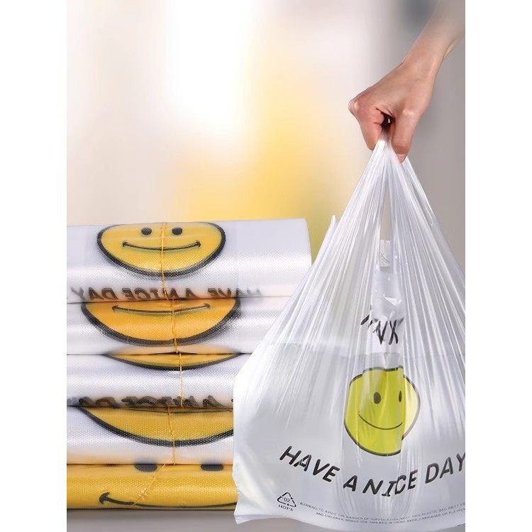 Smiley engrossado saco de plástico transparente Takeaway saco de lixo comercial saco de embalagem de compras conven