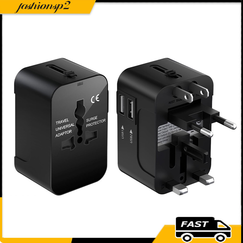 Adaptador 2.1a Tomada Universal Usb Tipo C Viajem Globo Preto  Carrega Rápido Viagem Internacional Alta Qualidade