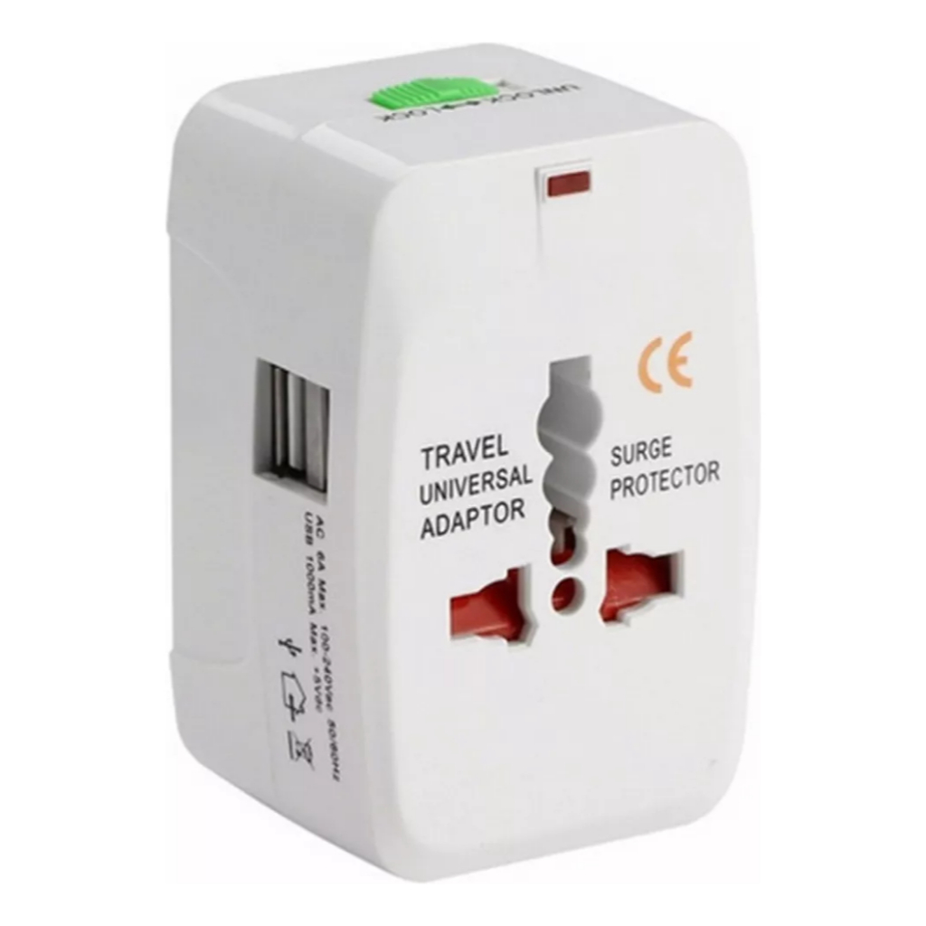 Adaptador Universal de Tomada para Viagem USB 1000mA Europa EUA Ásia com USB Lateral Bivolt Internacional