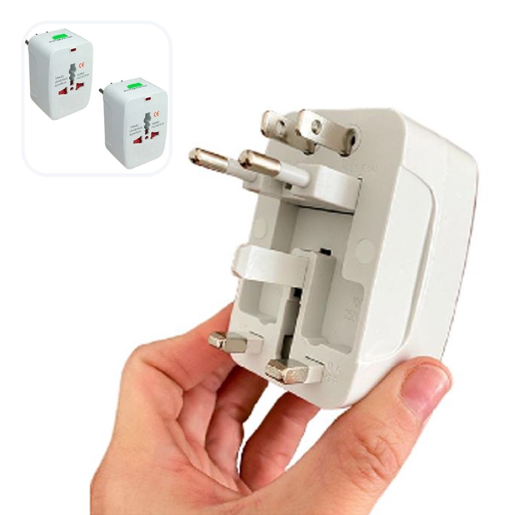 2 Adaptador Tomada Plugue Padrão Europeu Bivolt Viagem Argentina Londres Europa Americana Punta Cana Cancun + 150 Países