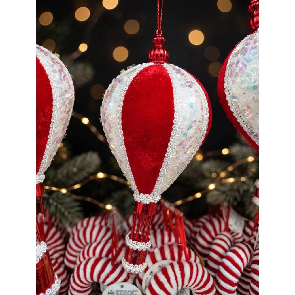 1 Peça Pendente Balão Candy Cane Christmas Hot Air Balloon Ornament 21cm